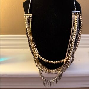 Multi-Strand Chain and Bead Statement Necklace